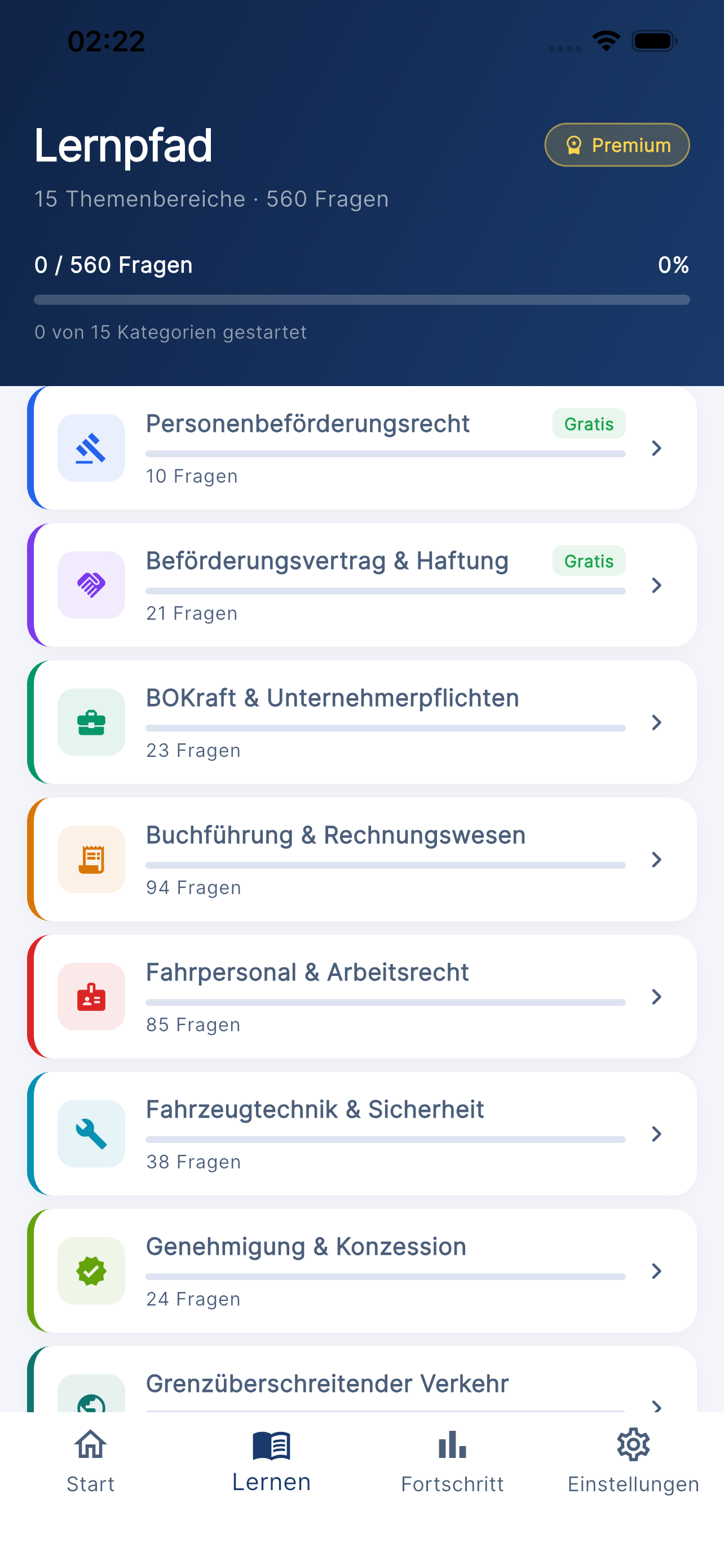 Lernpfad mit 15 Kategorien